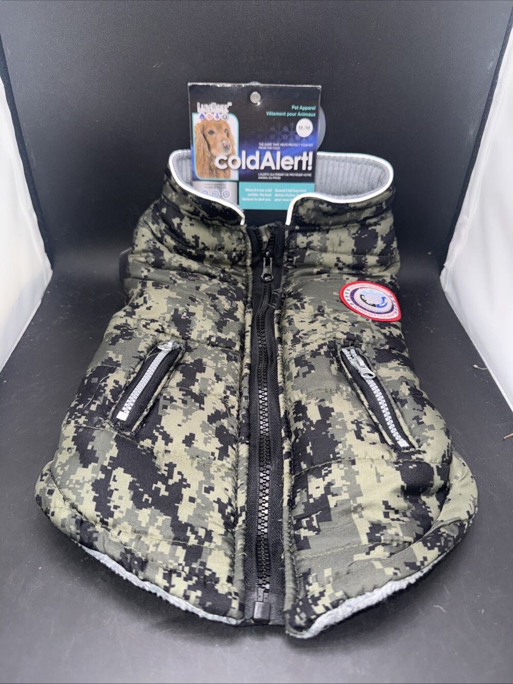 LuvGear Cold Alert Dog Vest Jacket Medium Camo Puffer Jacket Zip Pet Apparel